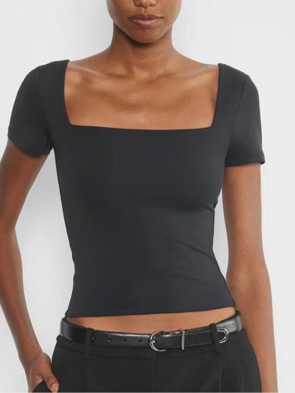 ARITZIA BABATON Original Contour Square Neck Tee in Grey Cropped Short Sleeve S